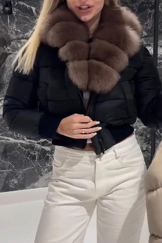 Women Artificial Fur Collar Temperament Casual Short Cotton Jacket