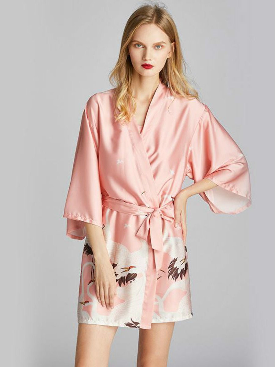 Ice Silk Pajamas Women'S Summer Silk Nightgown Bathrobe Morning Gowns Large Printed Household Clothes Women'S Summer Thin
