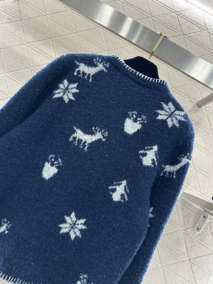 CC 26 Cardigan with Snowflake Pattern Blue mix White Wool 329713
