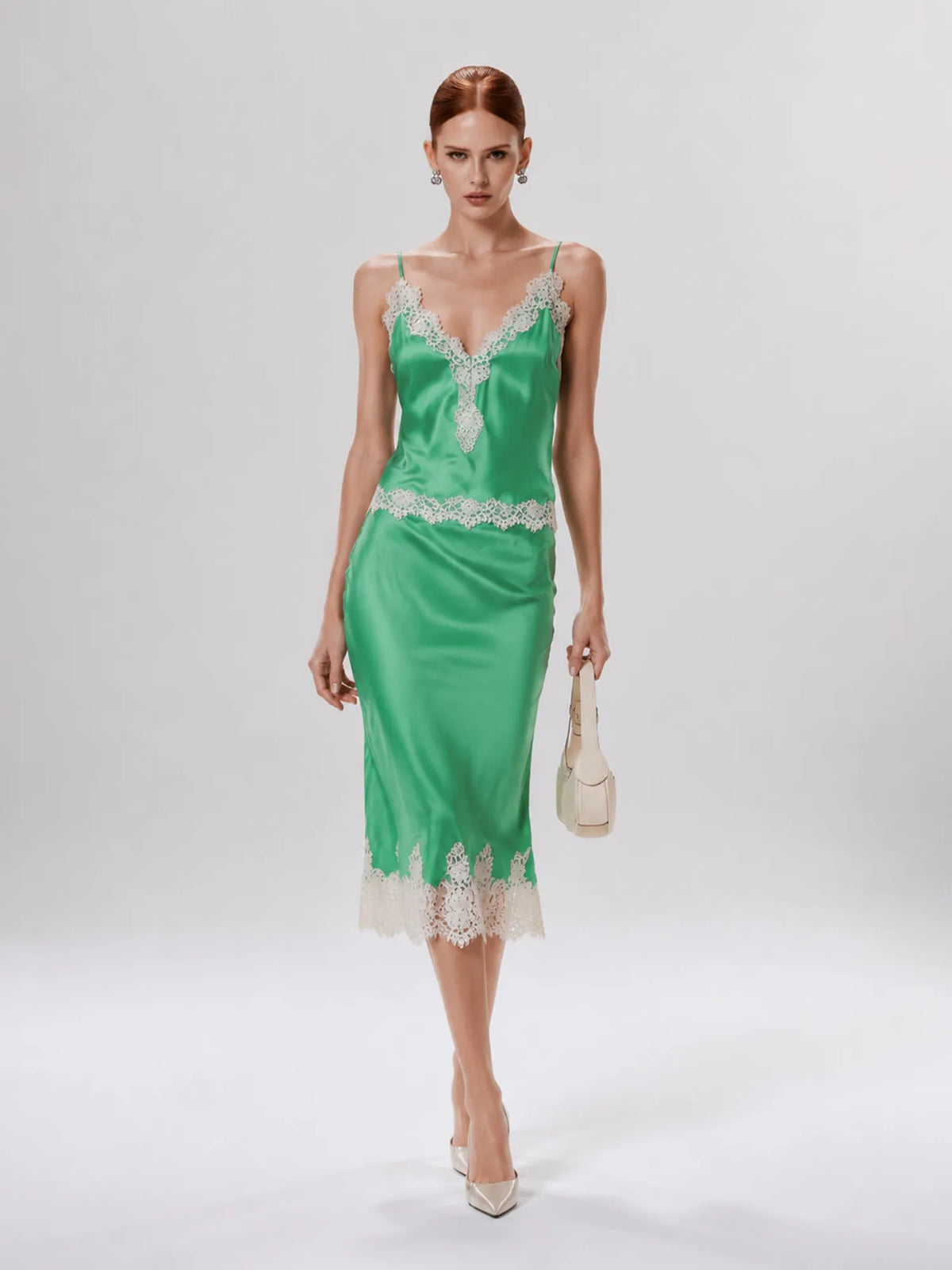 Emmeline Lace and Satin Panel Midi Set
