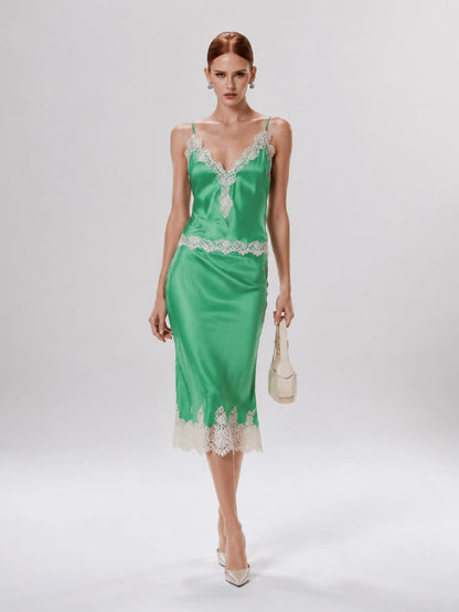 Emmeline Lace and Satin Panel Midi Set