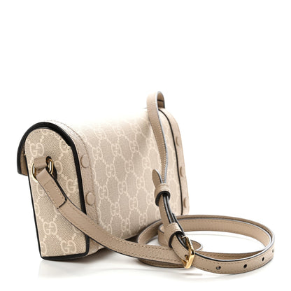 GG Supreme Monogram Textured Dollar Calfskin Mini Horsebit 1955 Shoulder Bag Beige Mystic White Oatmeal