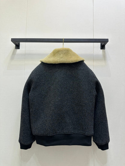 Miu 25 FW Collar Coat Dark Grey Sheep Wool 346114