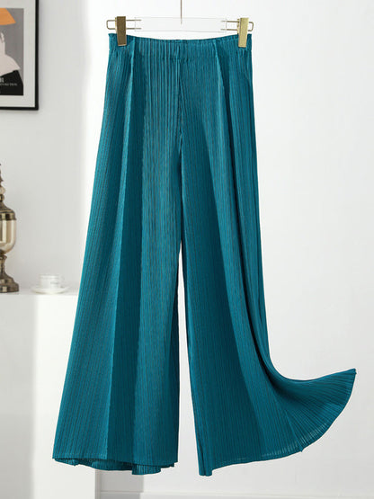 Simple Loose Wide Leg Pleated Solid Color Casual Pants Bottoms