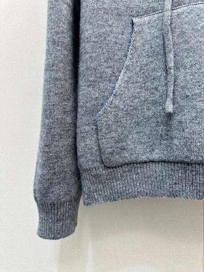 Celin Embroidered Hooded Sweater Grey Wool 346091