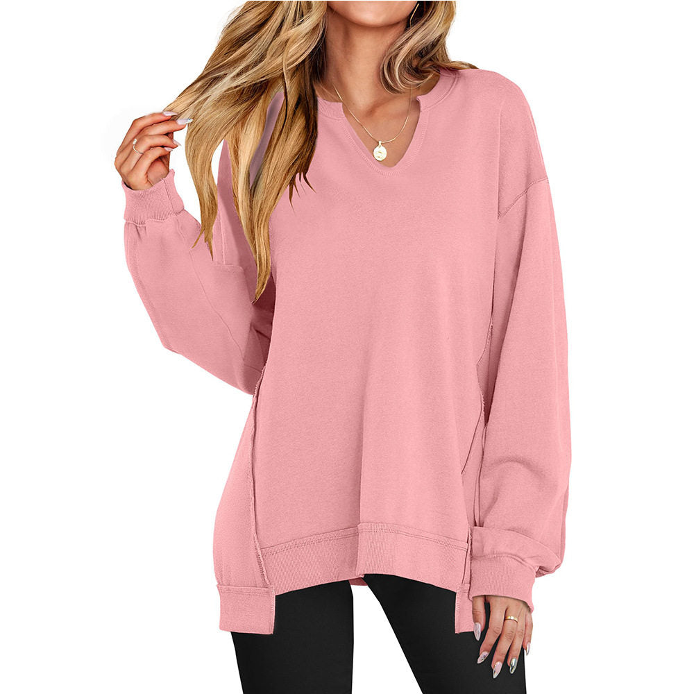 Color Striped V-Neck Loose Hoodie