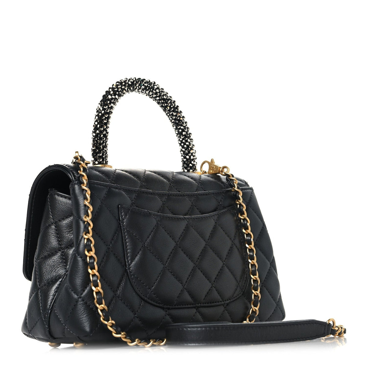 Calfskin Strass Quilted Mini Coco Handle Flap Dark Silver