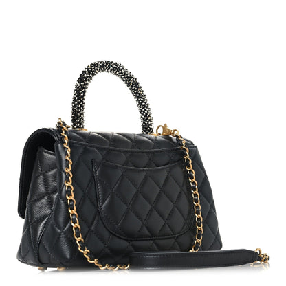 Calfskin Strass Quilted Mini Coco Handle Flap Dark Silver