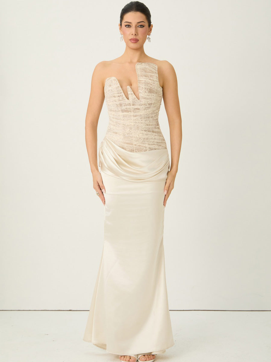 Cecelia Strapless Lace Corset Maxi Dress