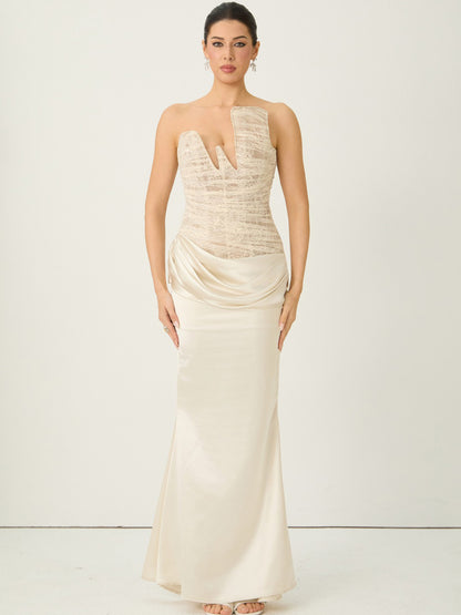 Cecelia Strapless Lace Corset Maxi Dress
