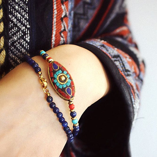 Nepalese Tibetan Jewelry Bohemian Necklace Female Clavicle Chain Bracelet Brass Lapis Lazuli Retro Ethnic Style