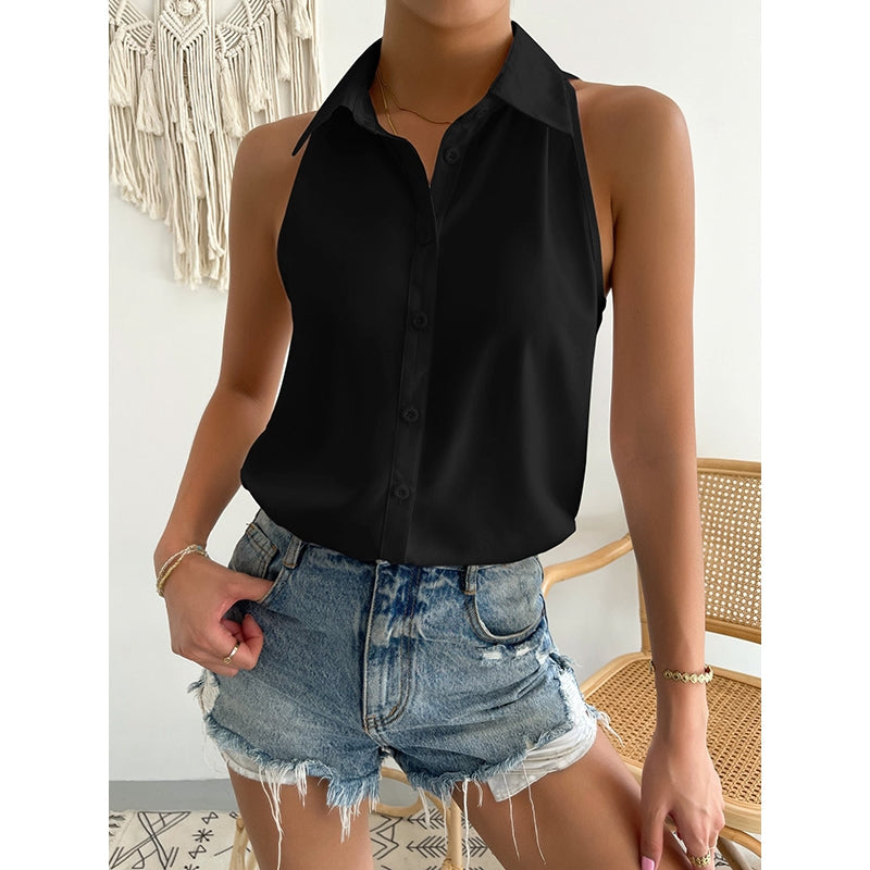 Loose Plus Size Solid Color Split-Joint Lapel Blouses