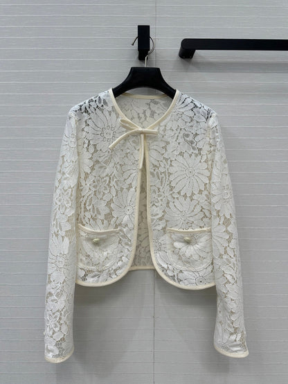 Celine 25 Lace Embroidered Cardigan Jacket White polyester