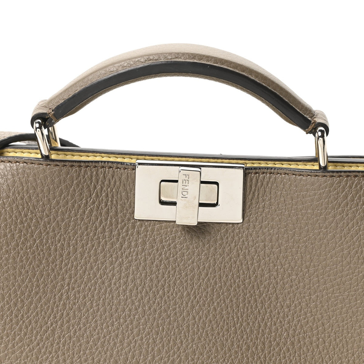 Cuoio Romano Vitello Cover Glazed Fabric Bi-Color FF 1974 Mini Peekaboo I SEE U Satchel Tartufo Banana Tobacco Moro