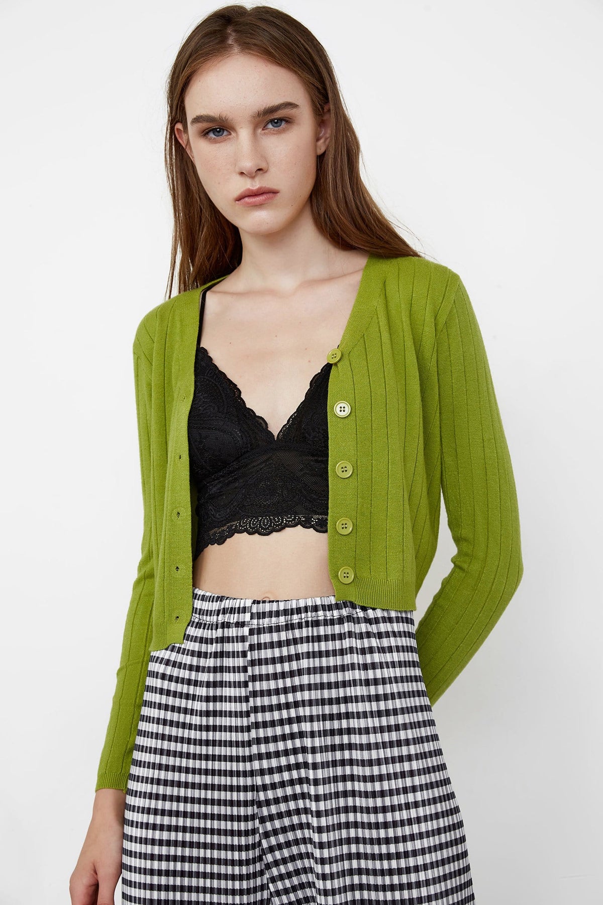 Abril Green Yellow Button-Up Cardigan