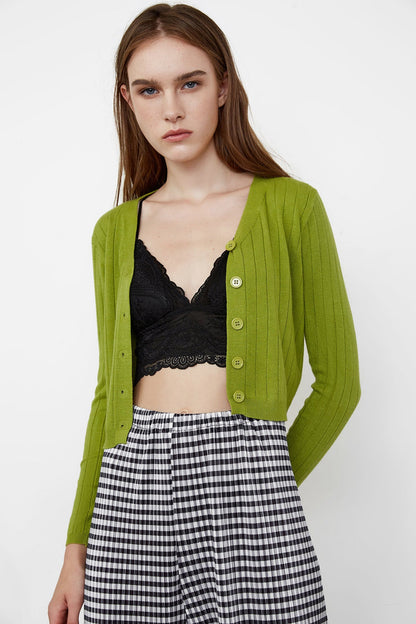 Abril Green Yellow Button-Up Cardigan