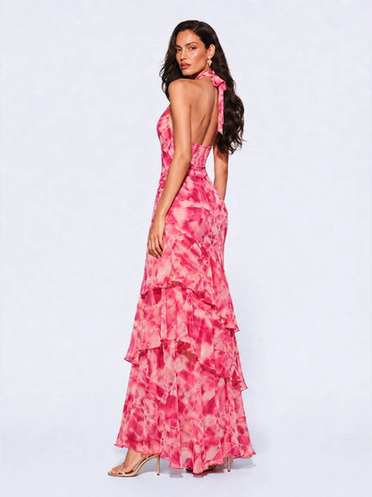 Faye Tiered Ruffle Halter Maxi Dress