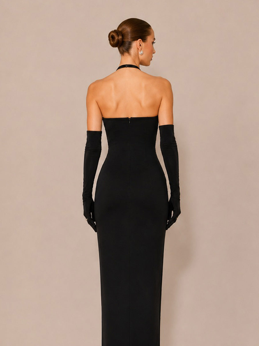 Brynn Beaded Halter-Neck Cut-Out Maxi Dress