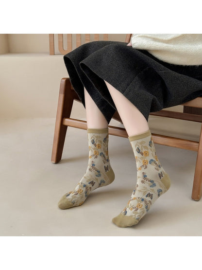 Rufia - Simple Flower Mid-Calf Socks - Chic &amp; Sweet