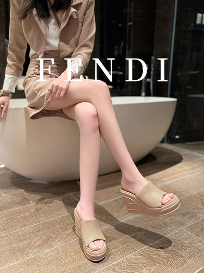 FENDI BAGUETTE WEDGE PLATFORM  85MM IN ALMOND BEIGE CALFSKIN