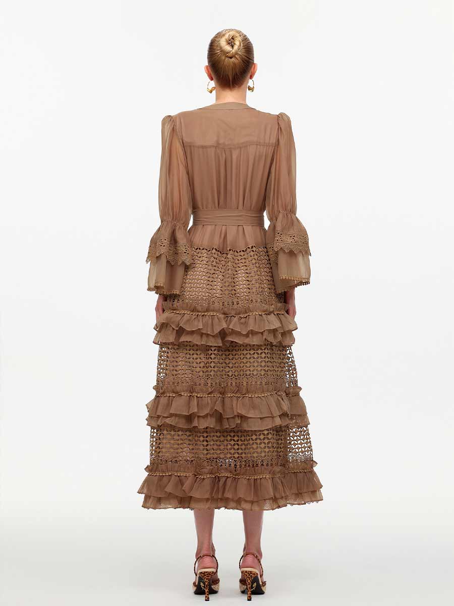 Katherine Elegant Ruffle Edge Midi Dress