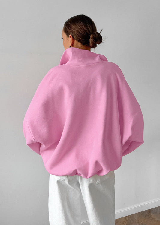 Oversized Cotton Blend Zipper Pullover Sweatshirt