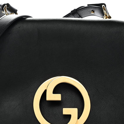 Roxy Calfskin Web Medium Blondie Top Handle Shoulder Flap Bag Black