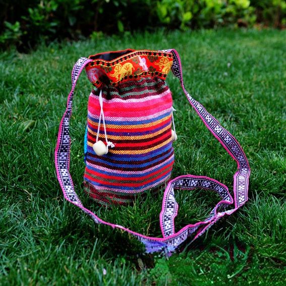 Ethnic Embroidery Bags  Hand-Woven Cross-Stitch Mini Slung Bag Mobile Phone Bag Girl