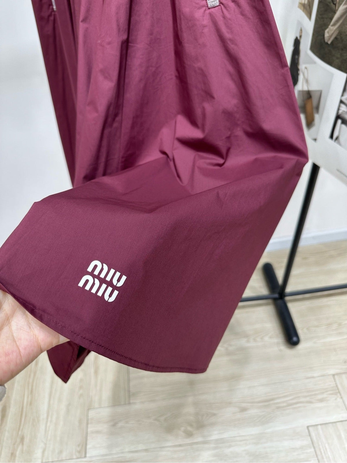 Miu Long Skirt Burgundy Windproof Fabric 349732