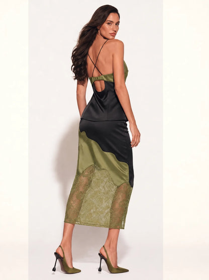 Victoria Lace-Panel Camisole Top and Midi Skirt Set