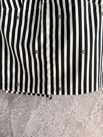 CC Striped Halter Top Black White Cotton
