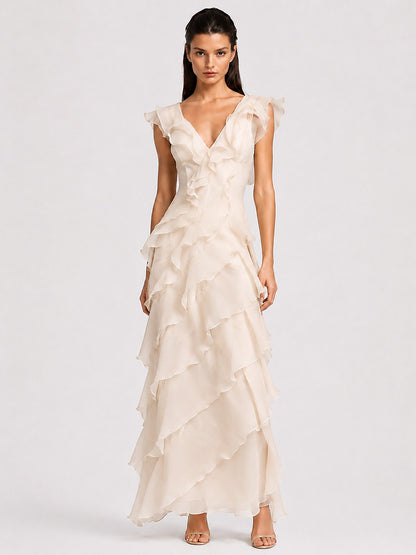 Annabel Ruffled V-Neck Maxi Dress