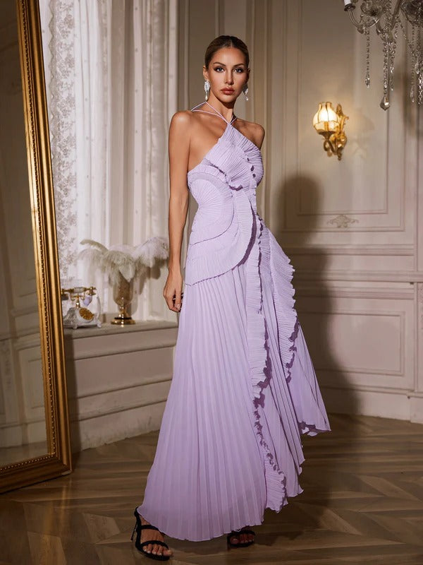 Uexor Halterneck Ruffle Tiered Maxi Dress