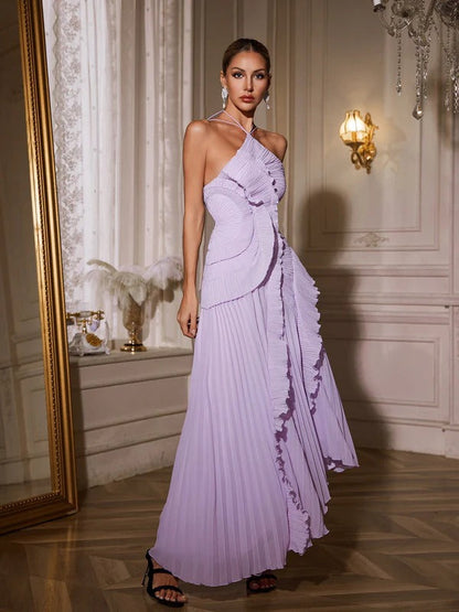 Uexor Halterneck Ruffle Tiered Maxi Dress