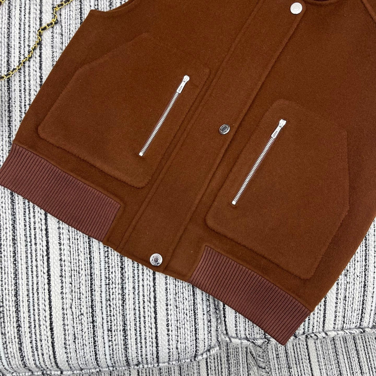 HM Stand-Up Collar Double-Faced Cashmere Brown Vest