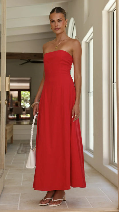Astrid Strapless Maxi Dress - Red