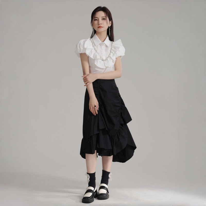 Pleated Lotus Hem Skirt