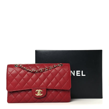 Caviar Quilted Medium Double Flap Red