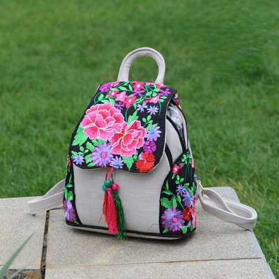 Ethnic Style New Fashion Linen Embroidery Bag Canvas Backpack Fashion Versatile Schoolbag Women'S Small Backpack