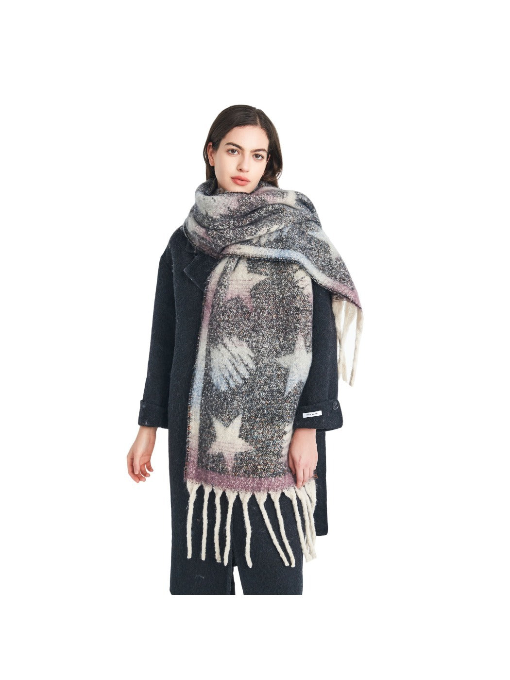 Scarvii - Winter Scarf with Star Jacquard and Tassels
