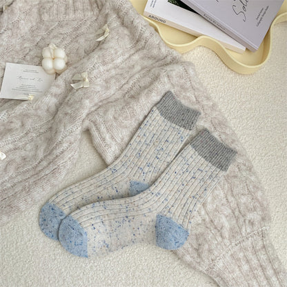 Rufia - Color Block Polka Dot Thermal Mid-Calf Socks