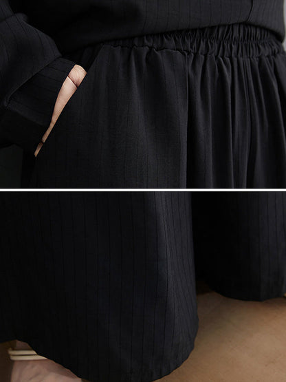 Simple Solid Color Lapel T-Shirt Tops+Loose Pants Two Pieces Set