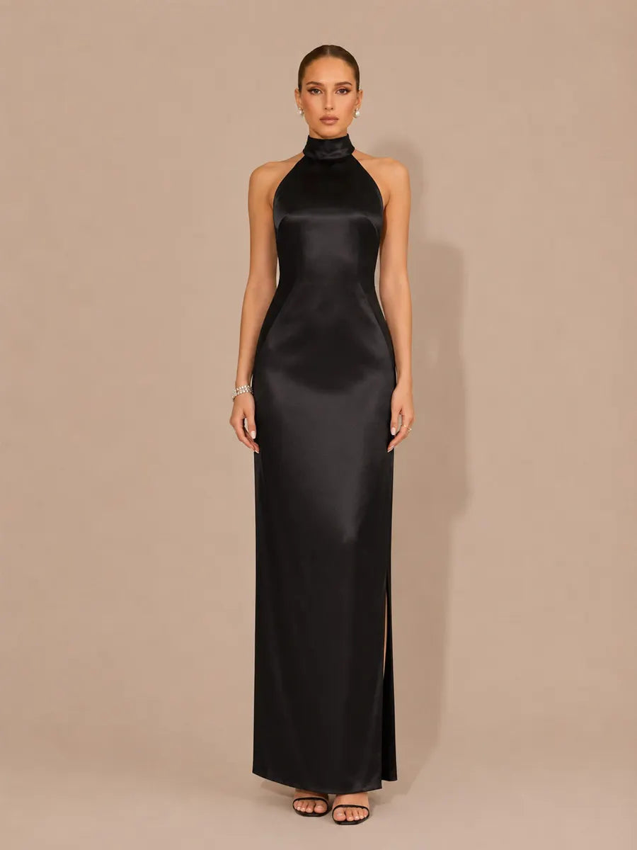 Selene Halter-Neck Beaded-Back Maxi Dress