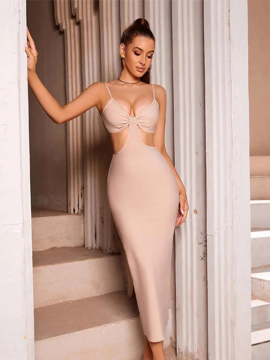 Cecilia Solid Color Waist Revealing Midi Dress