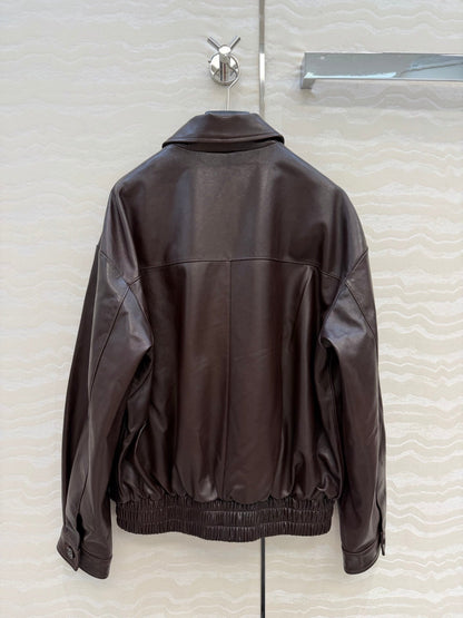 Miu SS26 Nappa Leather Blouson Jacket Marrone Lambskin 348080