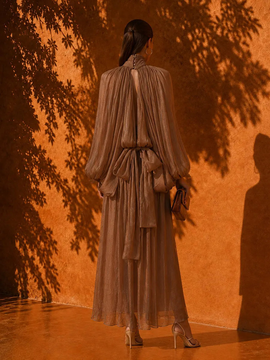 Celestia Elegant Pleated Tie-Waist Maxi Dress