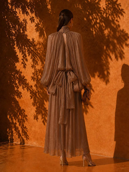 Celestia Elegant Pleated Tie-Waist Maxi Dress