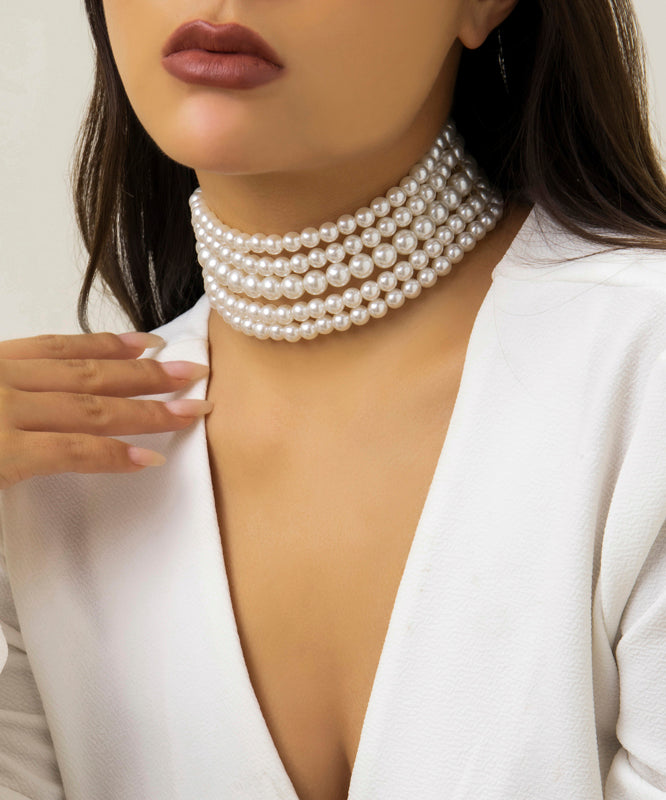 Elegant White Metal Multi Layer Pearl Necklace