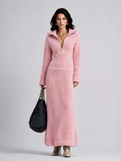 Sarah Fleece Maxi Dress with Polo Collar