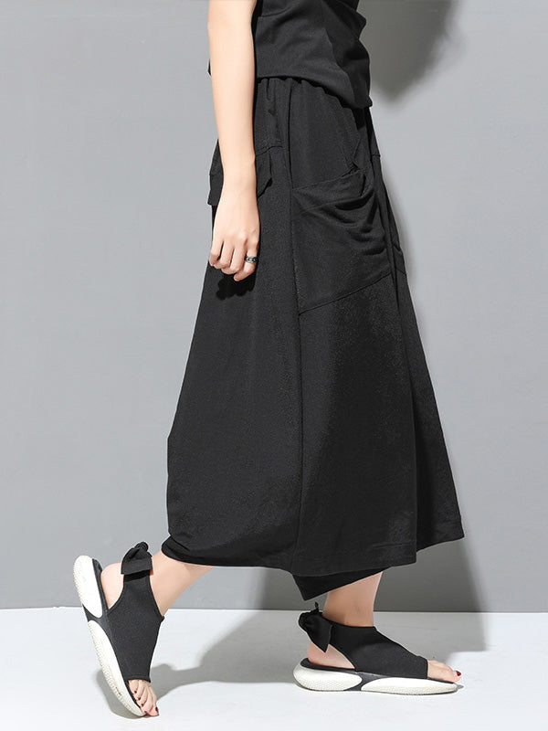 Simple Loose Wide Leg Solid Color Casual Three-Quarter Pants Bottoms